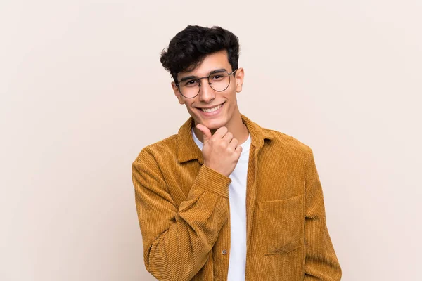 Young Argentinian Man Isolated Background Glasses Smiling — Stock Photo, Image