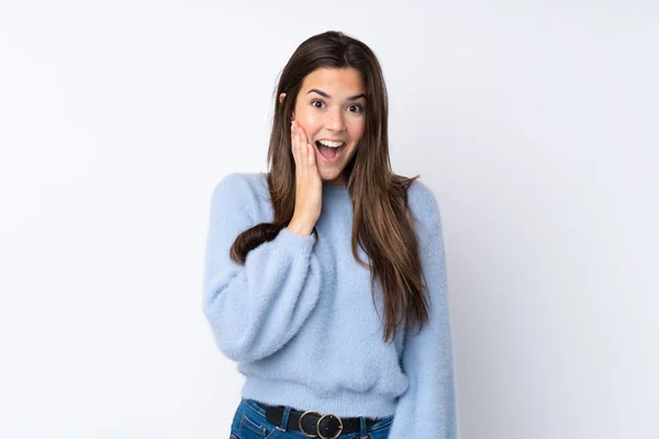 Adolescente Sur Fond Blanc Isolé Avec Une Expression Faciale Surprise — Photo