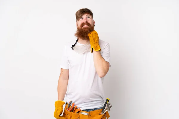 Redhead Electrician Man Long Beard Isolated White Background Thinking Idea — Stock Photo, Image