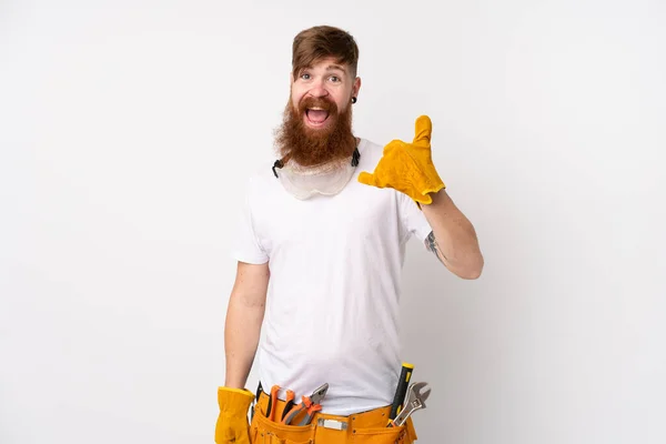 Ruiva Eletricista Homem Com Longa Barba Sobre Fundo Branco Isolado — Fotografia de Stock