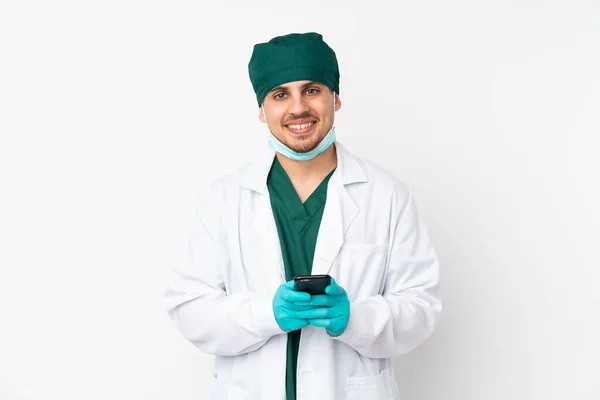 Chirurg Groen Uniform Geïsoleerd Geïsoleerde Witte Achtergrond Verzenden Van Een — Stockfoto