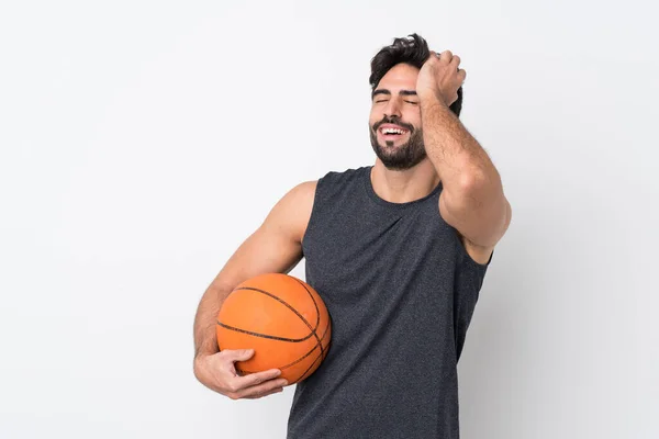 Jugador Baloncesto Hombre Con Barba Sobre Fondo Blanco Aislado Dado —  Fotos de Stock
