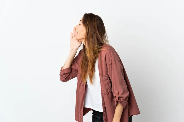 Young Ireland Woman Isolated White Background Shouting Mouth Wide Open — Stock Photo, Image