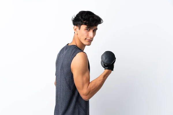 Young Argentinian Sport Man Isolated White Background Making Weightlifting — Stock Photo, Image