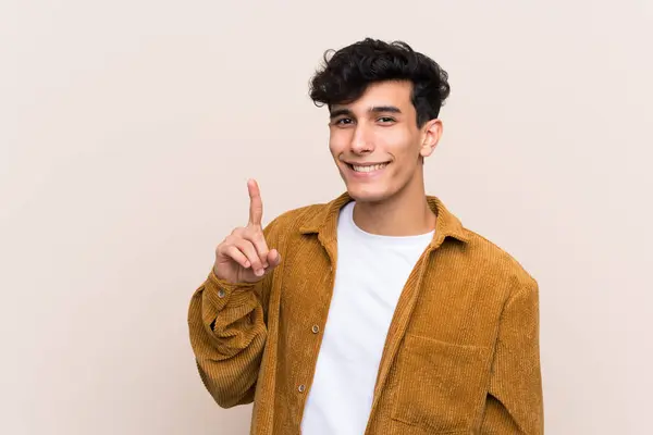 Mladý Argentinský Muž Izolovaném Pozadí Ukazující Zvedající Prst Znamení Toho — Stock fotografie