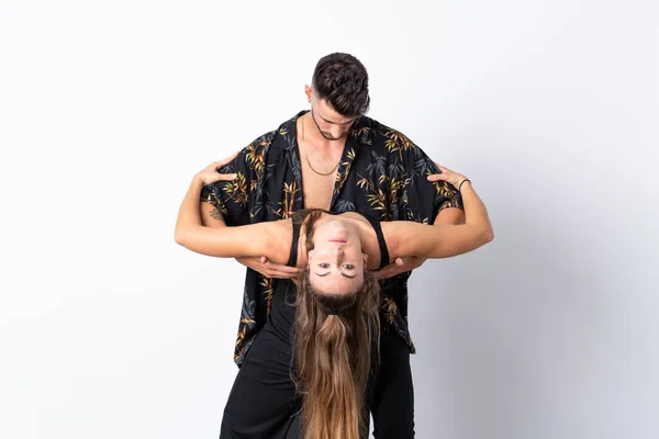 Casal Dançando Sobre Fundo Branco Isolado — Fotografia de Stock