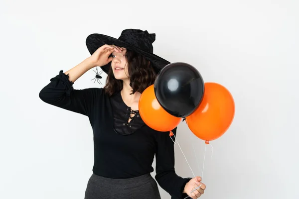Jeune Sorcière Tenant Des Ballons Air Noir Orange Réalisé Quelque — Photo