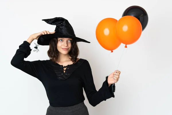 Jonge Heks Met Zwarte Oranje Luchtballonnen Die Twijfelt Nadenkt — Stockfoto