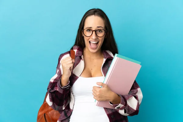 Joven Estudiante Sobre Fondo Aislado Celebrando Una Victoria Posición Ganadora — Foto de Stock