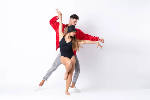 Casal Dançando Sobre Fundo Branco Isolado — Fotografia de Stock