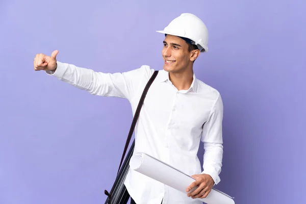 Young Architect Man Isolated Background Giving Thumbs Gesture — Stock Photo, Image
