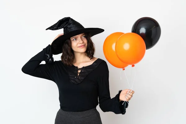 Jeune Sorcière Tenant Des Ballons Air Noir Orange Ayant Des — Photo