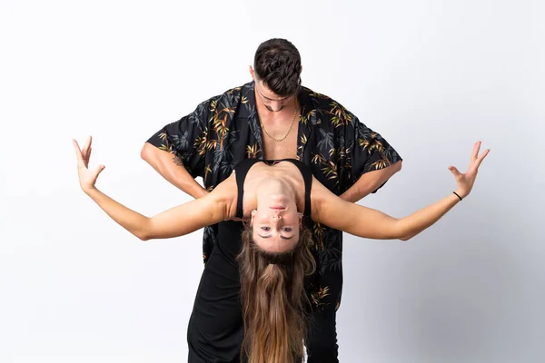 Casal Dançando Sobre Fundo Branco Isolado — Fotografia de Stock