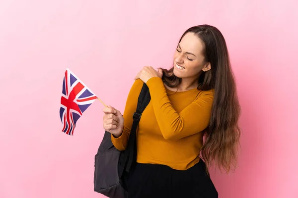 Jonge Spaanse Vrouw Die Een Vlag Van Het Verenigd Koninkrijk — Stockfoto