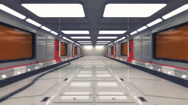 3D render. Modern iç scifi mimarisi