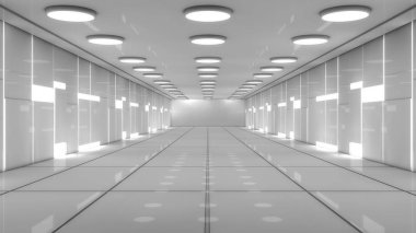 3D render. Modern iç scifi mimarisi