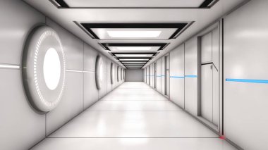 3D render. Modern iç scifi mimarisi