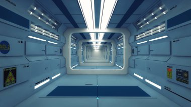 3D render. Modern iç scifi mimarisi