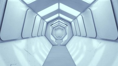 3D render. Modern iç scifi mimarisi