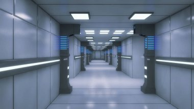 3D render. Modern iç scifi mimarisi