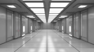 3D render. Modern iç scifi mimarisi
