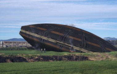 3D render. Uzaylı tanımlanamayan uçan nesne