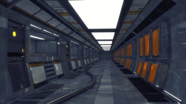 3D render. Fütüristik iç ortam