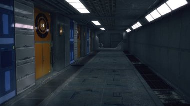 3D render. Fütüristik iç ortam