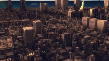 3D render. Fütüristik şehir ve uzay