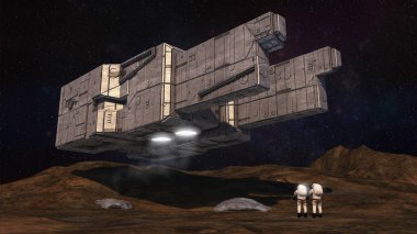 3D render. Futuristik yabancı uzay gemisi