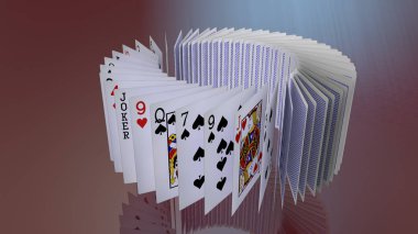 düşen 3d render poker kartları