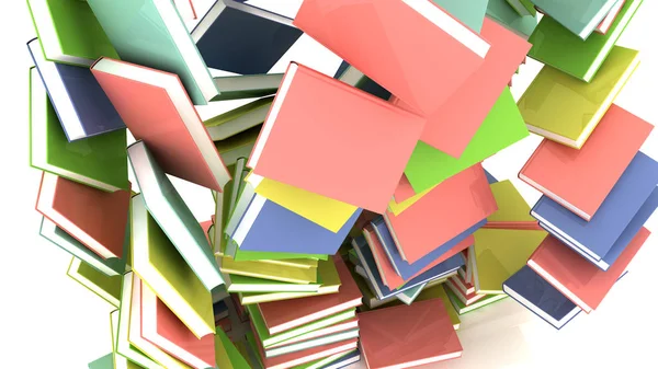 Render Many Stacked Books Falling — Stock Photo, Image