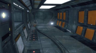3D render. Fütüristik boş iç koridor