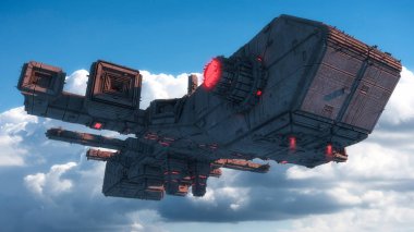 3D render. Futuristik yabancı uzay gemisi