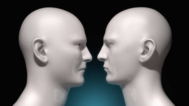 3D render. İnsanımsı yüz yüze