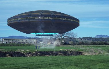 3D render. Futuristik yabancı uzay gemisi