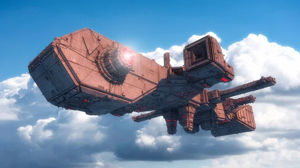 3D render. Futuristik yabancı uzay gemisi