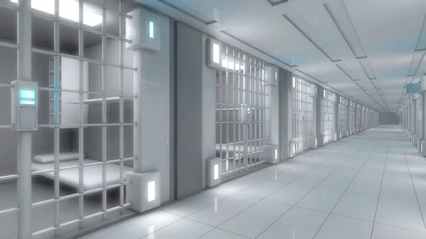 Renderowania Futurystyczny Więzienia Korytarza — Zdjęcie stockowe