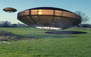 3D render. Futuristik yabancı uzay gemisi