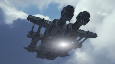 3D render. Futuristik yabancı uzay gemisi