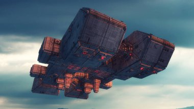3D render. Futuristik yabancı uzay gemisi