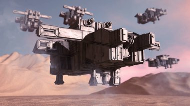 3D render. Futuristik yabancı uzay gemisi