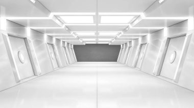 3D render. Fütüristik boş iç koridor