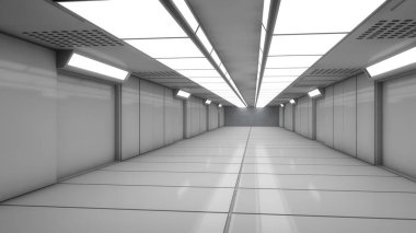3D render. Fütüristik boş iç koridor