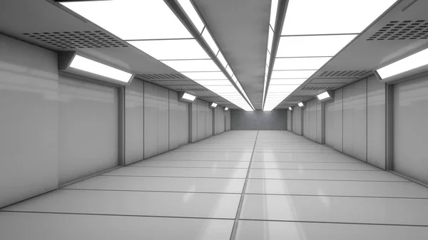 3D render. Futuristic empty interior corridor