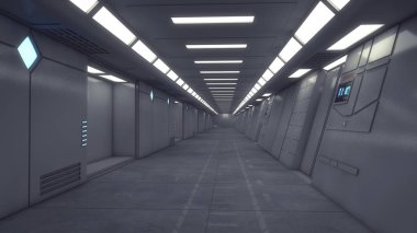 3D render. Fütüristik boş iç koridor