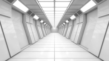 3D render. Fütüristik boş iç koridor