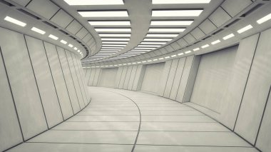 3D render. Fütüristik boş iç koridor