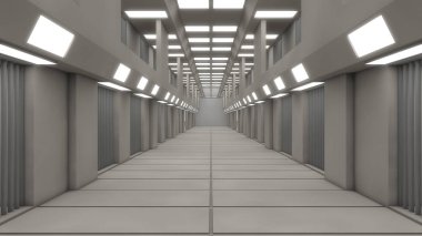 3D render. Fütüristik boş iç koridor