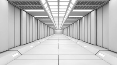 3D render. Fütüristik boş iç koridor